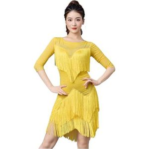 FZHQNZJF Latijnse Dans Prestatie Jurken voor Vrouwen Gemiddelde Mouw Salsa Ballroom Kostuum Tango Cha Cha Danskleding Strass Oefen Rok voor Rumba Samba,D,3XL