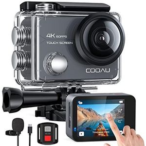 COOAU Action Cam HD 4K 64MP WiFi EIS-stabilisatie met externe microfoon onderwatercamera 40 m met afstandsbediening waterdichte videocamera 170 ° groothoek Time Lapse/2 batterijen (grijs)