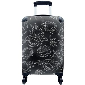 MuchoWow® Koffer - Bloemen - Zwart Wit - Patronen - Line Art - Past binnen 55x40x20 cm en 55x35x25 cm - Handbagage - Trolley - Fotokoffer - Cabin Size - Print