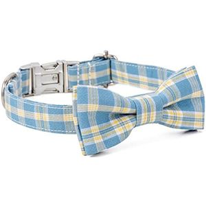 Dog Collar Plaid Bow Knot Pet Collar Bow Tie Dog Collar Soft Safe and Adjustable Suitable for Small Medium and Large Dogs (E, L)