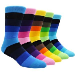 LCKJLJ Maat 41-48 Casual Mode Katoen Grappige Lange Mannen Sokken Contrast Kleur Regenboog Grotere Maat Streep Sokken voor Mannen, 5 Paren- NY005, EU41-48
