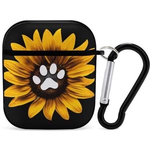 Hondenpoot met zonnebloem Leuke Case voor AirPods 2 & 1 Schokbestendige Beschermende Hoofdtelefoon Gevallen Cover Met Sleutelhanger voor Mannen Vrouwen