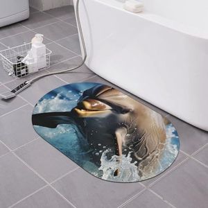 OPSREY Dolfijn springen uit het water badmat Diatomeeënaarde badmat super absorberende deurmat sneldrogend gebied tapijt voor woondecoratie 40 x 60 cm