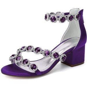 GHSIRUEU Vrouwen 2.16 Inch Lage Chunky Hakken Jurk Pomp Open Teen Kristal band Terug rits bruiloft blokhak sandalen,Dull purple,36 EU