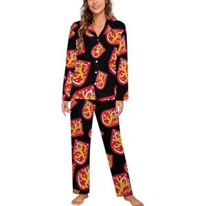 Finland Nationaal Embleem Vrouwen Lange Mouw Button Down Nachtkleding Zachte Nachtkleding Lounge Pyjama Set M