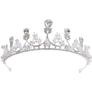 Prinses kristal tiara kroon voor vrouwen meisjes hoofdtooi voor verjaardag eindexamenbal Quinceanera feest (zilver)