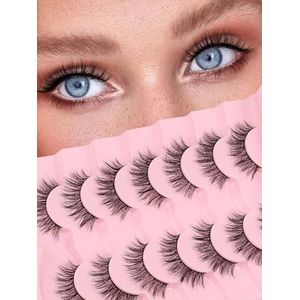Wimpers Wispy Natuurlijke Kattenwimpers 15 mm Valse Wimpers Wispy Wispy Wimpers 3D Volume Strip Wimpers Dunne Katoenen Band Zachte Nep Wimpers Nertsen Wimpers Pack 7 paar