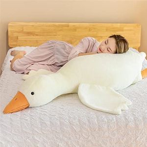Tiowo Gigantische witte ganzenknuffel, enorme eend, zacht speelgoed knuffelige knuffels, grote lange zwanenpop, pluche kussen voor slaapplaats, knuffelkussen, kussen voor bed of bankvloer (wit, 190