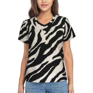 Yyoretp Zebra Dierenprint Vrouwen Casual V-hals T-shirt Korte Mouw Zomer Trendy Tops, Zwart, S