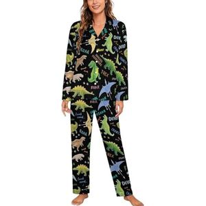 Leuke Cartoon Dino Lange Mouw Pyjama Sets Voor Vrouwen Klassieke Nachtkleding Nachtkleding Zachte Pjs Lounge Sets