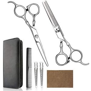 Himart Professionele haarknipschaar set voor thuis, kappersalon, uitdunschaar set met kam en etui voor mannen/vrouwen (zilver)