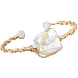Natuurlijke Turkoois Chunky Kralen Gouden Open Manchet Armband for Vrouwen Barokke Parel Kralen Open Armband Bangle Sieraden (Color : Pearl)