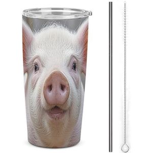 AQRJLPM Grappige schattige dier auto beker roestvrij staal beker met rietje en deksels lekvrij geïsoleerde roestvrij staal reizen koffiemok pobtable voor koude warme dranken camping