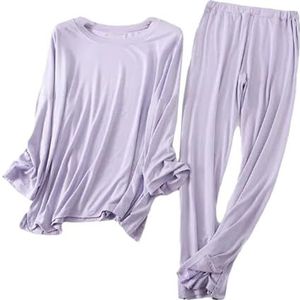 Dvbfufv Vrouwelijke Comfortabele Katoenen Pyjama Vrouwen Lange Mouw Pyjama Set Herfst Winter Thuis Casual Lange Broek Pyjama Set, lichtpaars, XL