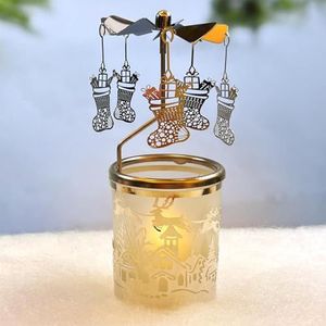 Glazen theelicht Kaarsenhouders Rotary theelicht Carrousel met Spinning Fairy Angel Verzilverde Kerstdecoratie voor Thuistafels Geschenken voor Moeder Vrouw Verjaardag Bruiloft - 6 ¼ Inch Tall (Boots))