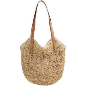 Stro Strandtas Voor Vrouwen Strandtas van stro voor dames Grote draagtas van stro met zomergeweven ritssluiting Zomer Draagtassen(Beige)