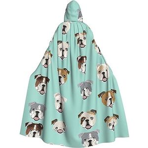 Grappige Engelse Bulldog Print Halloween Tovenaar Heks Hooded Robe Mantel Kerst Hoodies Cape Cosplay Voor Volwassen