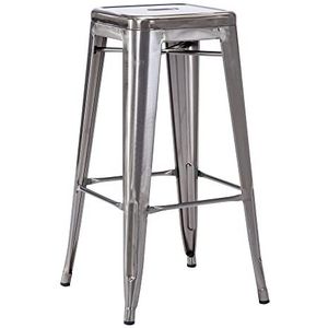 Duhome IJzeren barkruk, 76 cm, stapelbaar, metalen barstoel, barkruk met voetensteun, bistrokruk in industrieel design, voor eetkamer, balkon, bistrobar, metallic