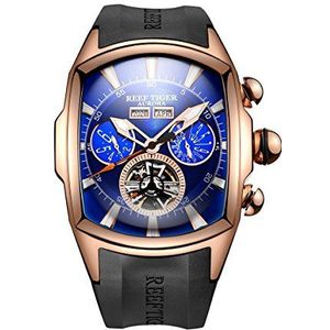 REEF TIGER Sport Horloges voor Mannen Rose Gold Tone Tourbillon Automatische Horloge Rubber Band RGA3069, Rga3069-plb, riem