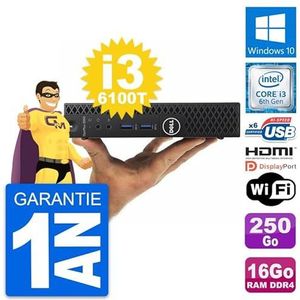 Dell Mini PC 3050 Micro Core i3-6100T RAM 16 GB harde schijf 250 GB HDMI Windows 10 WiFi (Refurbis)