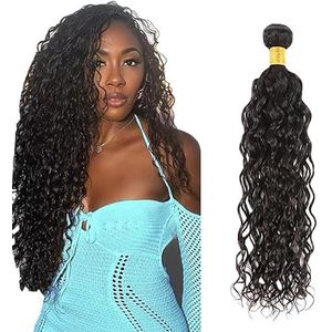 Salharer Water Wave Human Hair Bundles Single Extensions Machine Double Wefts Unprocessed Remy Weave #1B Black Color for Woman 22 Inch