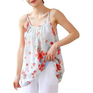 Dvbfufv Damesmode losse ronde hals bloemen T-shirt dames zomer casual Koreaanse oversized shirt tops, Rood 3, L