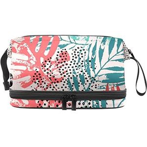 Grote capaciteit reizen cosmetische tas,Blad Print Retro,Make-up tas,Waterdichte make-up tas Organizer, Meerkleurig, 27x15x14 cm/10.6x5.9x5.5 in
