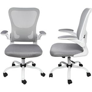 RELOVE Bureaustoel, ergonomische bureaustoel, 3D-opvouwbare armleuning, bureaustoel, ademend, comfortabel, gamingstoel, 49 x 49 x 111 cm (lichtgrijs + wit)