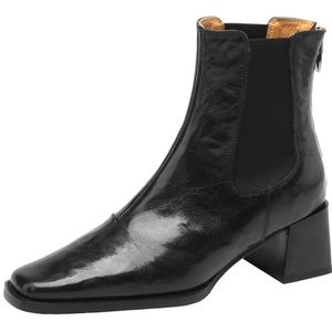 Vrupons Vintage Distressed lederen blokhakken, Chelsea Short Boots - Premium Chelsea Boots van zacht echt leer, zwart, 35 EU