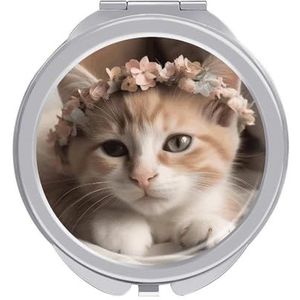 GHENBLT Zoete Dieren Leuke Kat Compacte Spiegel Make-up Spiegel Reizen Make-up Spiegel Handheld Spiegel Ronde Spiegel Reizen Spiegel Handspiegel