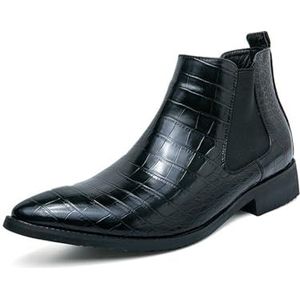 New Chelsea Boots For Men Pointed Tip Faux Crocodile Print Leather Wearable Non Slip On Casual Dress Boots (Color : Black, Size : EU 42)