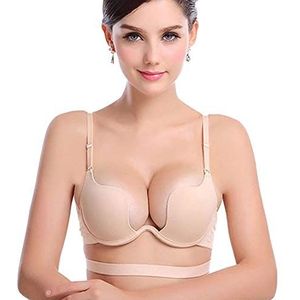 JoyFox Plunge BH Deep U Push Up Bra Multiway Convertible Ondergoed Multifunctioneel (75B, Nude)