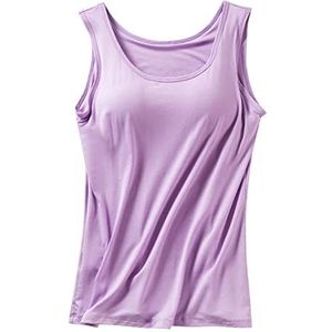 Runstarshow Dames camitopje met ingewerkte beha, licht gevoerd hemdje met zachte, ondersteunende borstkussentjes, topje met bandjes als onderhemd of tanktopje, katoen-modal, S t/m XL, Paars, M