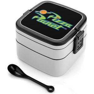 Pizza Planet Bento Box Met Handvat Alles-in-een Stapelbare 2-Tier Lekvrije Lunch Box Voedsel Containers
