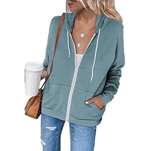 Maavoki Dames Zip Hoodie Lange Mouwen Capuchon Fleece Outwear Jassen Herfst Winter Sweatjack, A-lichtblauw, S