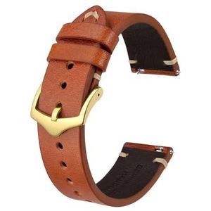 Jeniko Lederen herenhorlogebanden armband 18 mm 20 mm 22 mm zwart bruin groen met gouden gesp en gereedschapspinnen (Color : Toffee Brown - Gold, Size : 20mm)