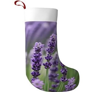 OAZCVBNN Paarse Lavendel Bloemen Bloemen Print 17.7 inch Kerst Kous Vakantie Open haard Gepersonaliseerde Familie Xmas Decor Sok