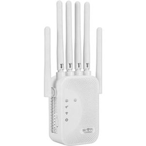 WiFi-repeater, WiFi-versterker, krachtige WiFi-repeater met 6 krachtige antennes, Gigabit Ethernet-poort, compatibel met internetboxen, genieten zonder uw box te vervangen, eenvoudig te installeren