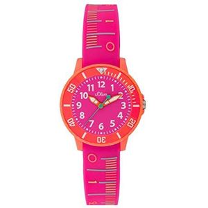 s.Oliver Analoog kwartshorloge voor meisjes met siliconen armband SO-4247-PQ, roze-oranje, band