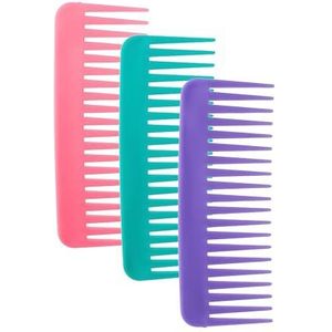 3 stuks grote ontwarrende kam, brede tand voor krullend haar, geen handvat styling shampoo kam, roze, blauw en paars