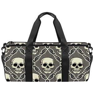 Pompoen licht & spookpatroon reizen duffle tas sport bagage met rugzak draagtas gymtas voor mannen en vrouwen, Skull Vintage Patroon, 45 x 23 x 23 cm / 17.7 x 9 x 9 inch