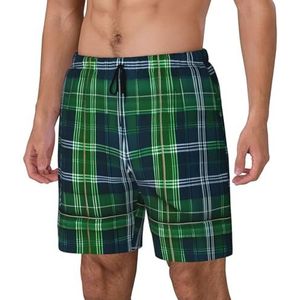 Yyoretp Heren blauwe Schotse tartan print Hawaiiaanse zwembroek sneldrogende strandshorts met mesh voering en zakken, Zwart, M