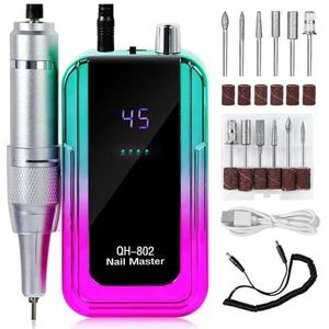 45000 RPM oplaadbare elektrische nagelboormachine met USB-connector Nagellakverwijderaar Boorset Manicureschuurmachine Geluidsarm(802 Colorful Green)