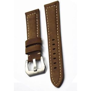 dayeer Vintage Oil Wax lederen band met zilveren gesp voor Penahai horloge vervangende accessoires band (Color : Brown B, Size : 24mm)