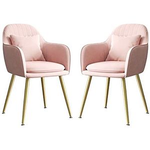 GEIRONV Metalen benen Dining stoel Set van 2, for woonkamer slaapkamer appartement lounge stoel met kussen fluwelen keukenstoel Eetstoelen (Color : Pink)