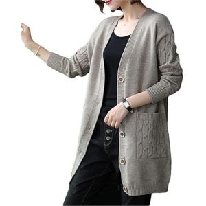 Gebreid vest met V-hals voor dames, halflange trui, oversized jassen, casual knitewear, outwear, Gray9, M