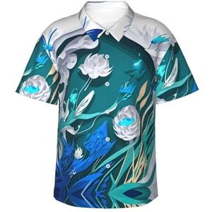 ERSDWRE Blue Fly Dragonfly Print Heren Korte Mouw Button-Down Shirts Casual Zomer Strand Shirts Hawaii Shirt voor Mannen, Zwart, S
