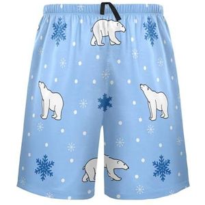 LI ZHI XIN Herenpyjamabroek, korte pyjamabroek, zomer casual shorts, elastische taille met trekkoord, rechte buis losse pasvorm met 2 zakken, S-XXL ijsbeer sneeuwvlokpatroon, Meerkleurig, S