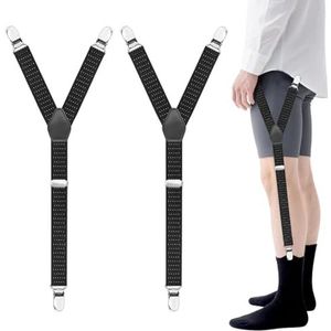 Overhemdhouder voor heren, Y-vorm overhemd, met antislip klemmen en comfortabel, verstelbaar, elastische riem, voorkomt dat overzomen en sokken uit de broek vallen, elastisch weefsel van polyester
