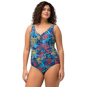 Ulla Popken Dames Wiebke, overgeslagen taille badpak, blauw, 52